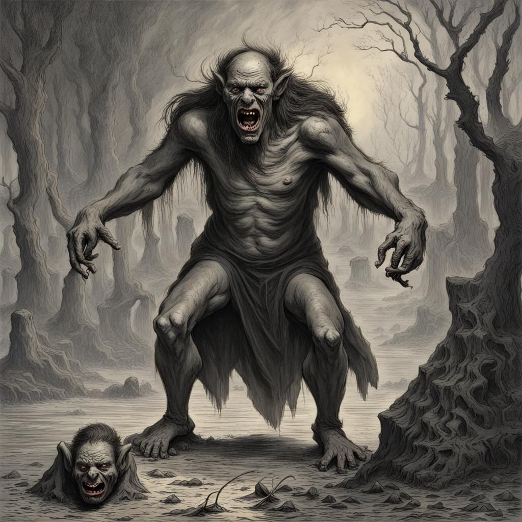 Two-Headed Vampire Troll in Dark Fantasy Style
