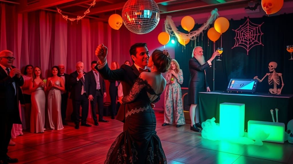 Vampire and Zombie Dance in Spooky Halloween Gym