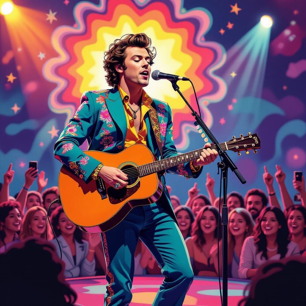 Psychedelic Caricature of Musician on Stage