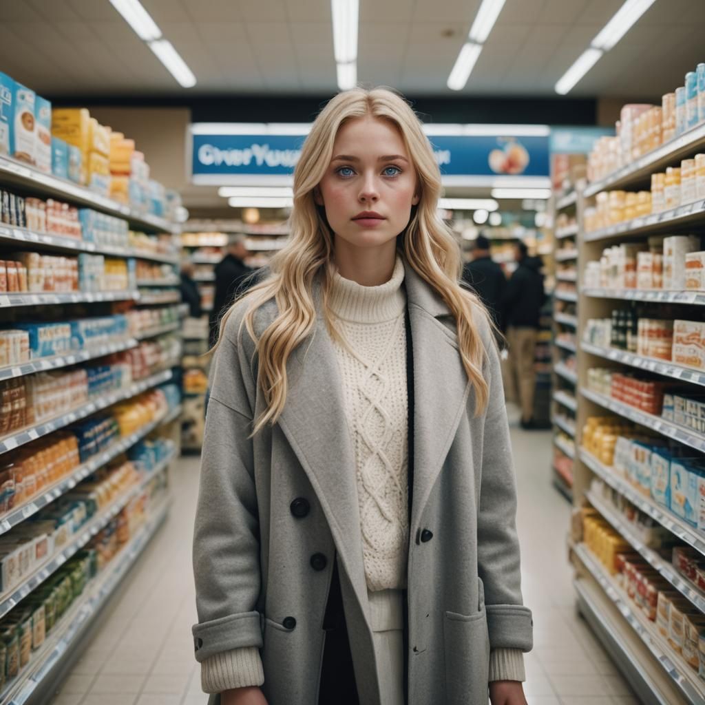 Supermodel Chic in a Supermarket Scene