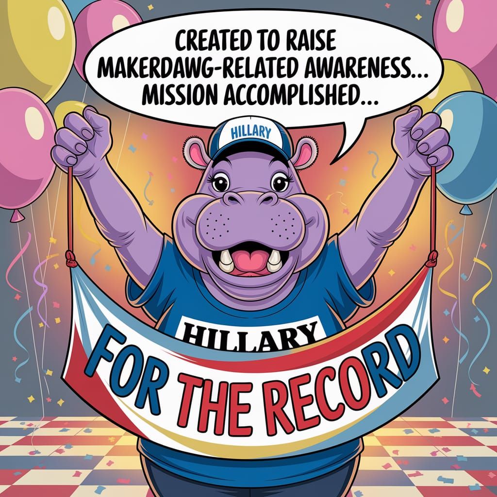 Joyful Hippo Caricature Celebrates With Banner