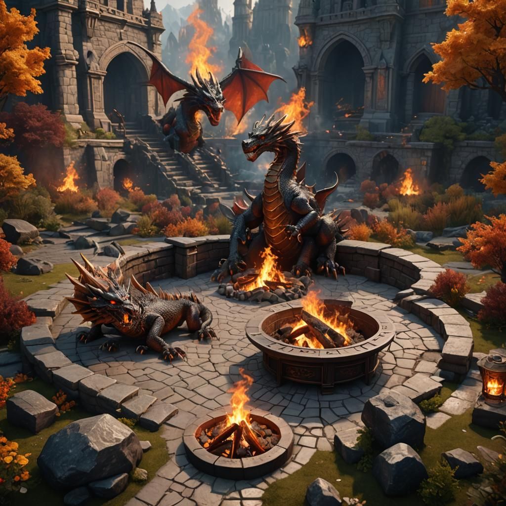 Fantastical Dragon Fire Pit Concept Art