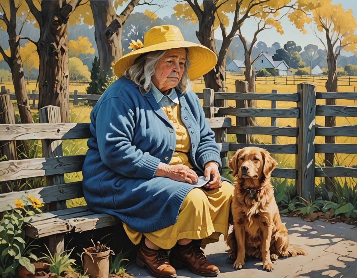 Nostalgic Close-up: Old Lady with Dog, Expressionist Paintin...