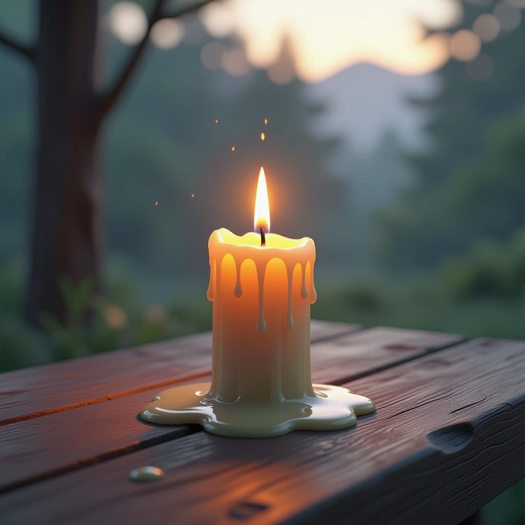 Flickering Candle Glow on Rustic Table