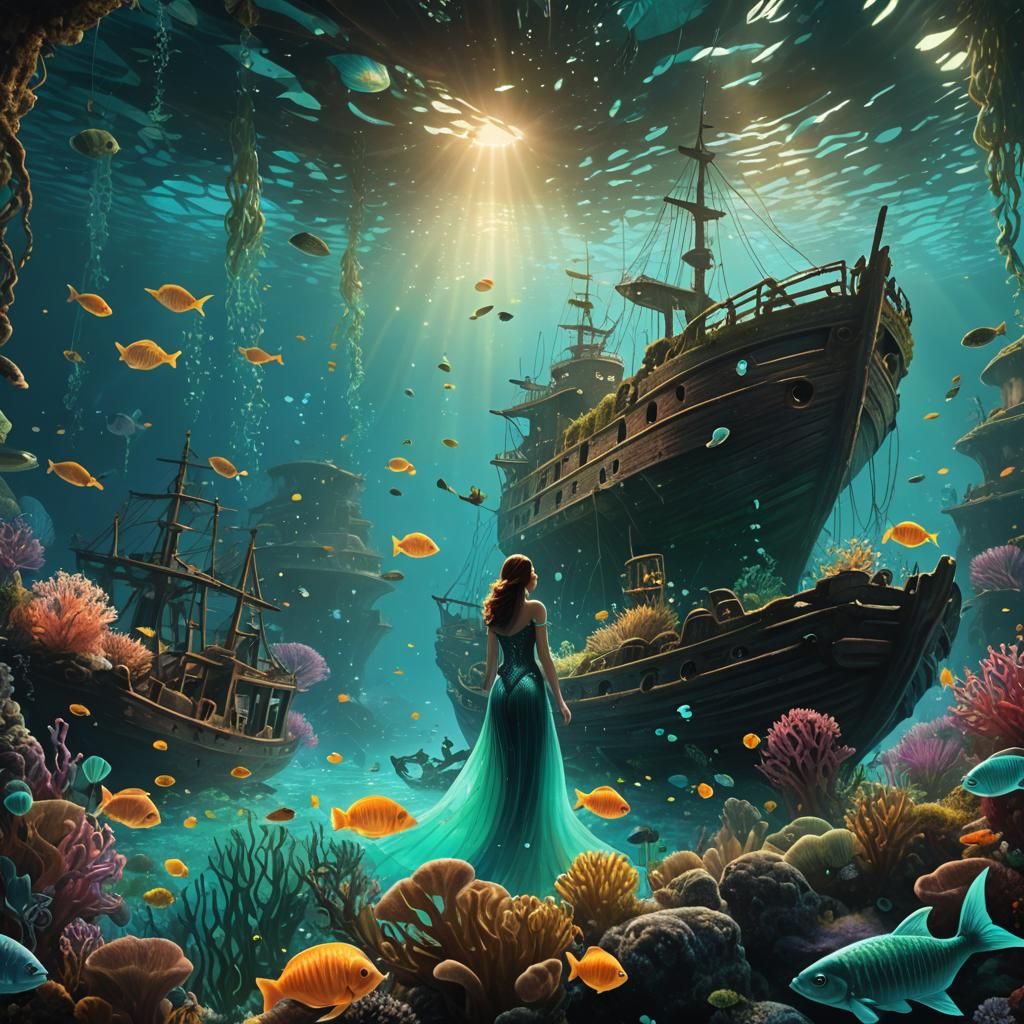Mermaid in Shipwreck: Henri Rousseau Style