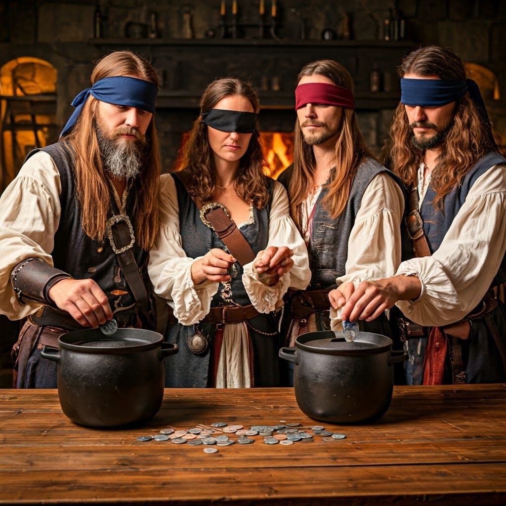 Medieval Pirates Cast Blindfolded Votes in a Medieval Pub