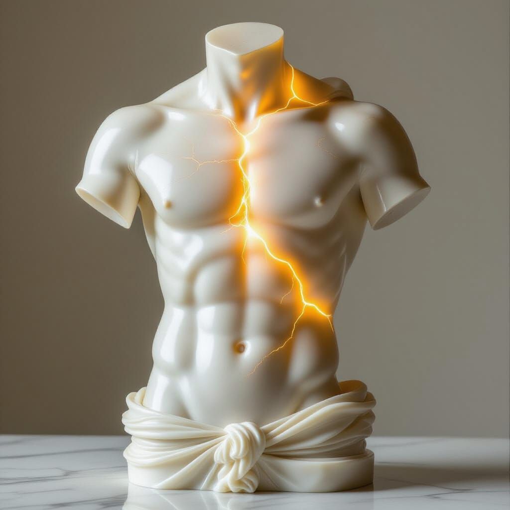 Neoclassical Torso Sculpture with Radiant Golden Veins