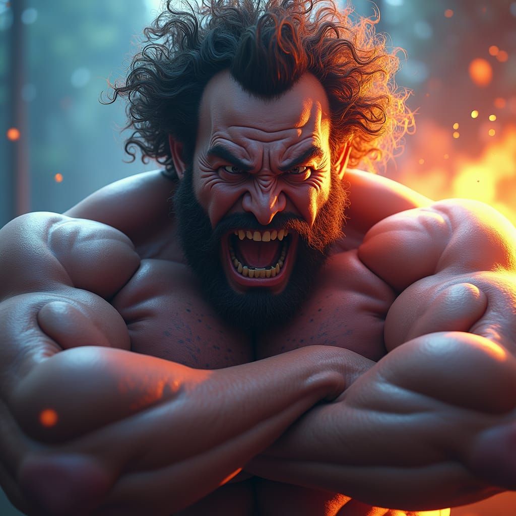 Colossal Muscular Man Glaring Intensely: 8K Unreal Engine Re...