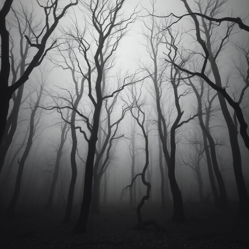 Spooky Haunted Cloud Forest in Black and White