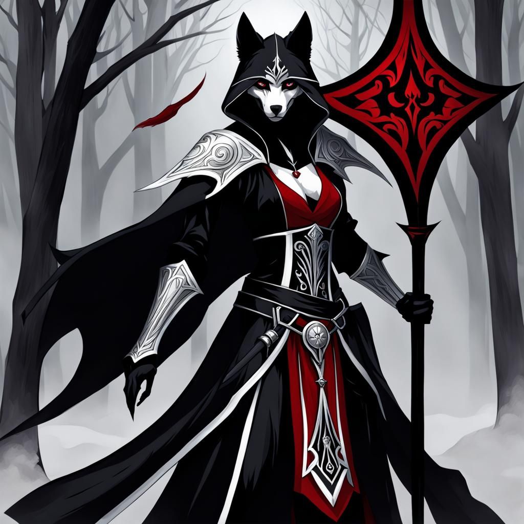 Anthro Wolf Grim Reaper in Dark Fantasy Style