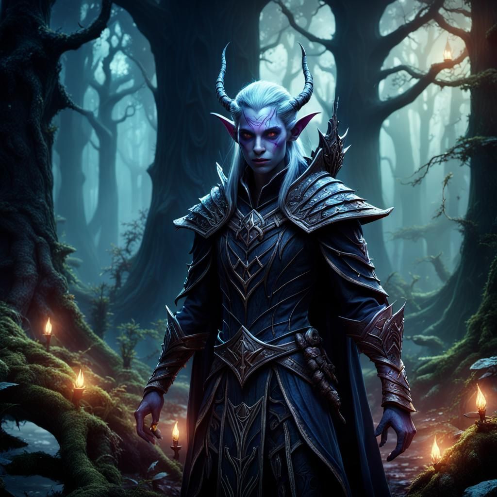 Dark Elf Wizard in Dark Fairy Forest