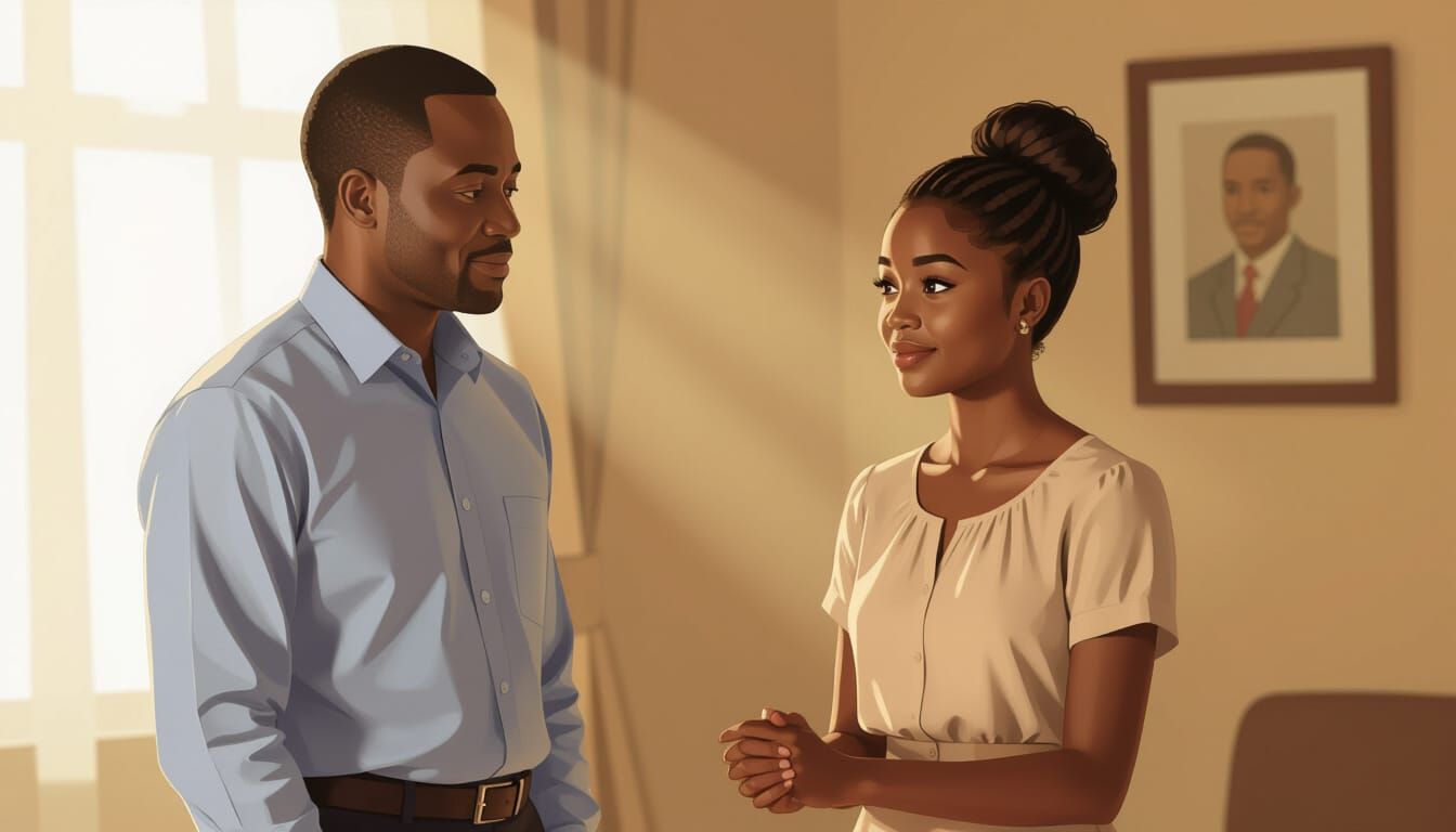 Warm Indoor Scene of Trust and Transformation