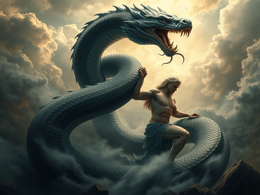 Serpent God Battle in Apocalyptic Storm