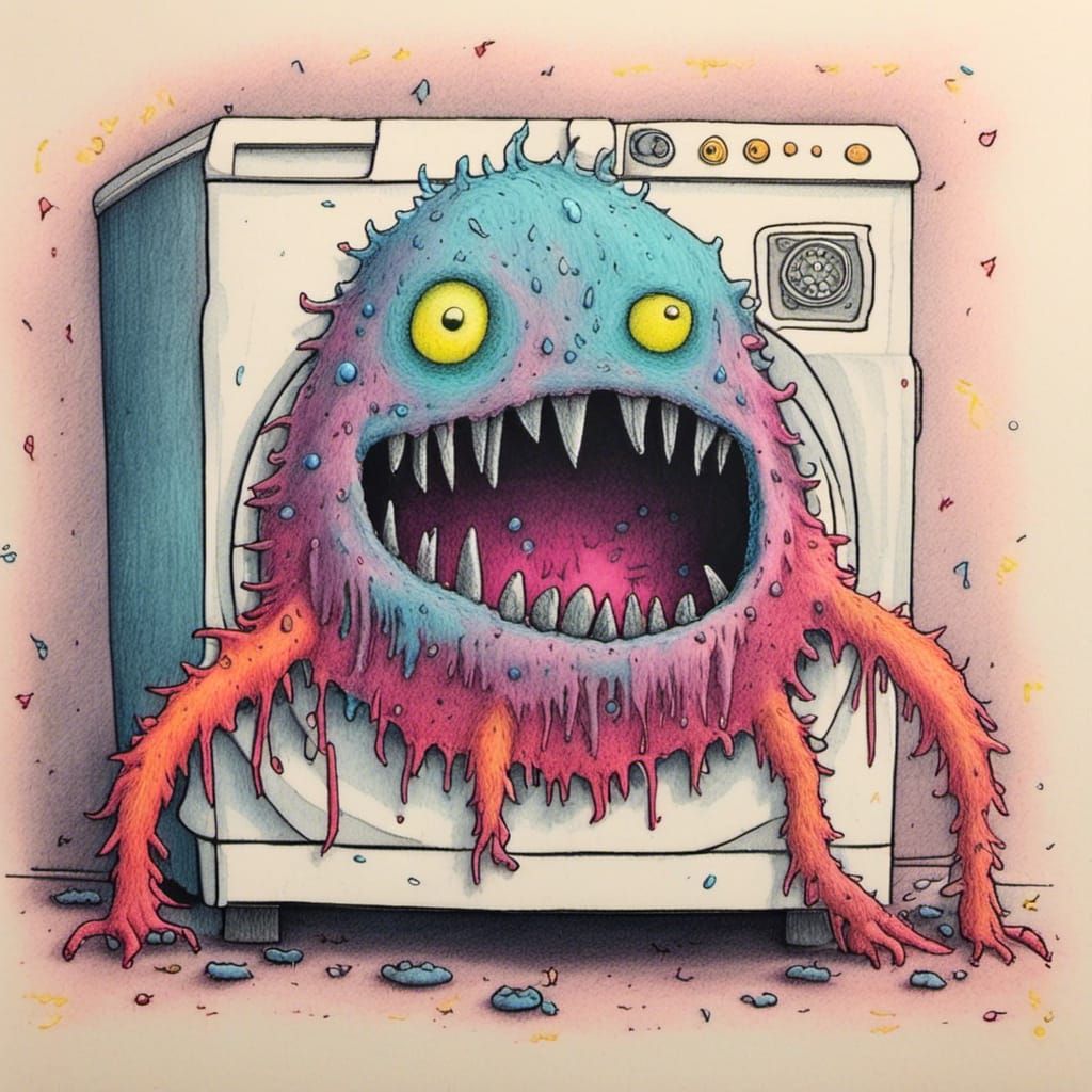 Creepy Cute Monster Hiding in Washing Machine