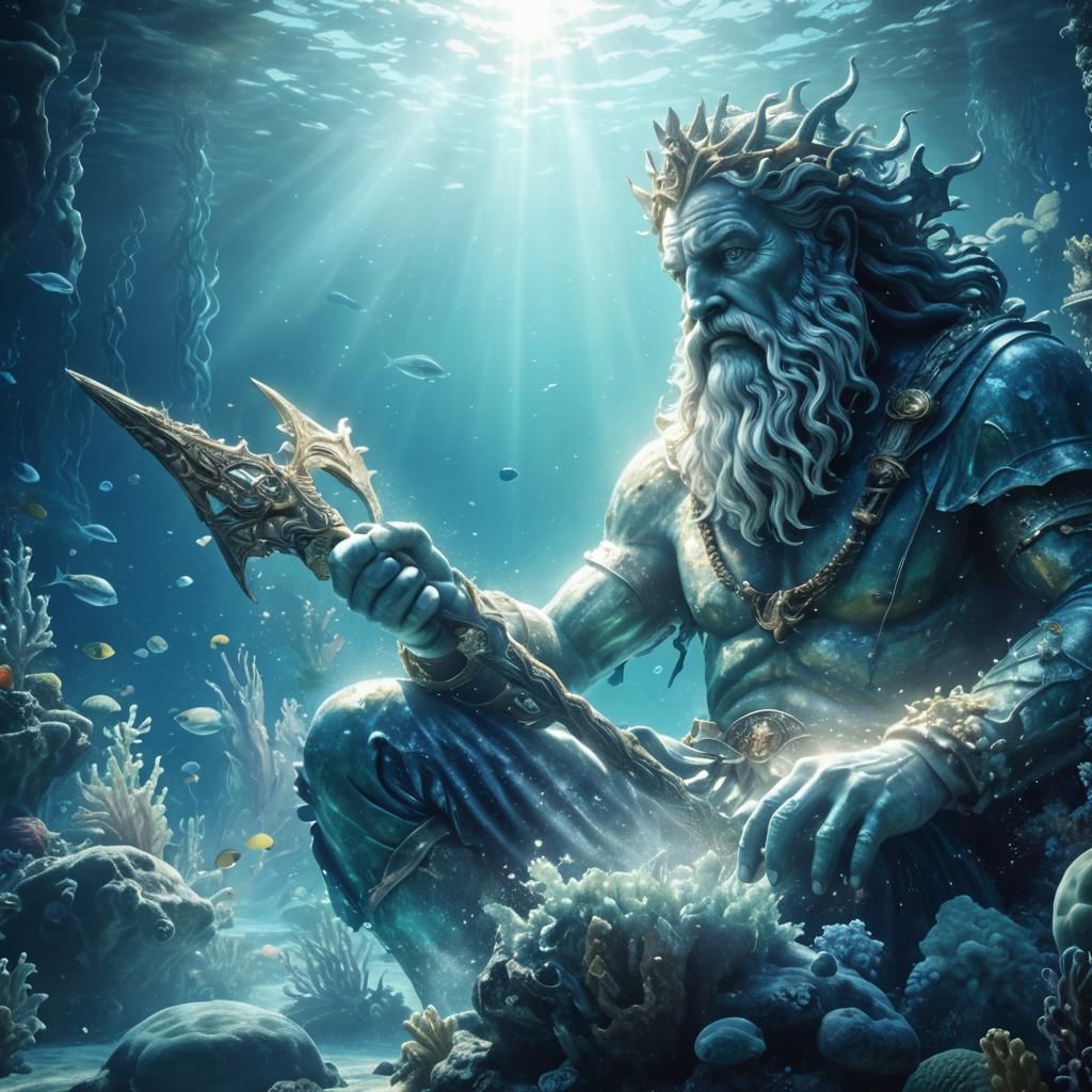 Neptune on His Throne in Underwater Kingdom