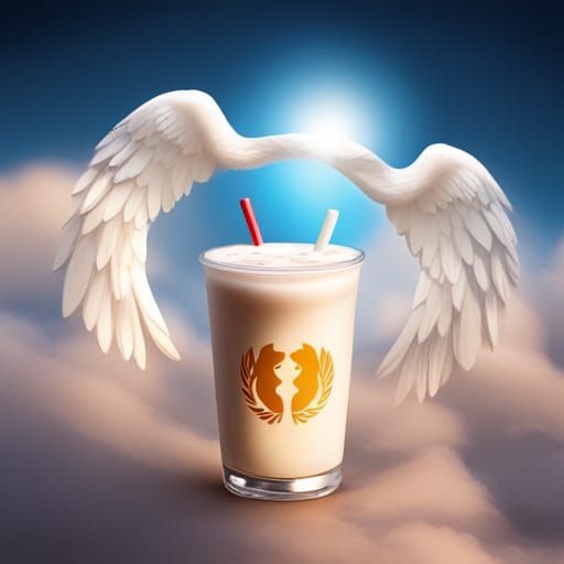Bubble Tea with Angel Wings in Clouds