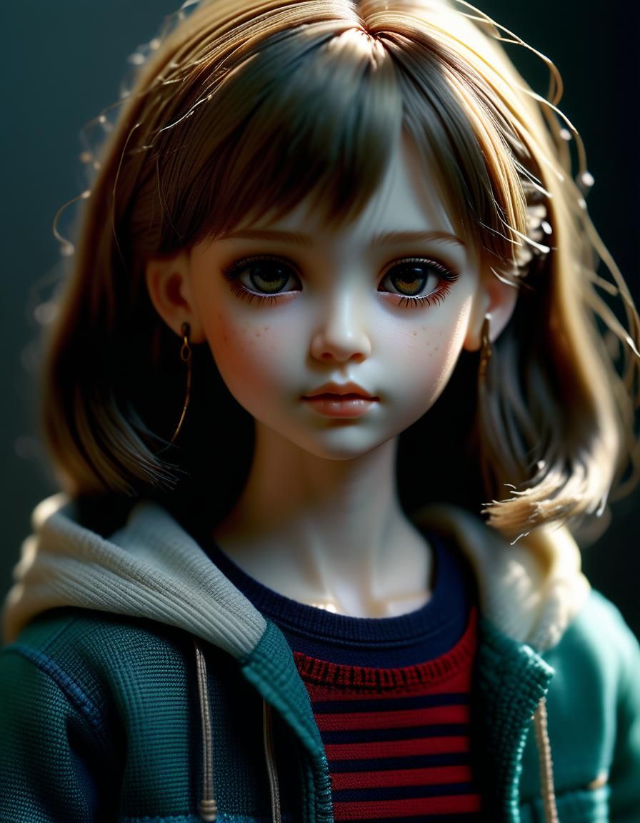 Hyper-Realistic BJD Doll Portrait in Soft Lighting