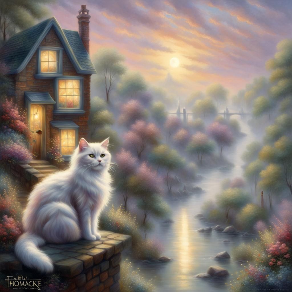 Ethereal Jellicle Cats in a Thomas Kinkade Style