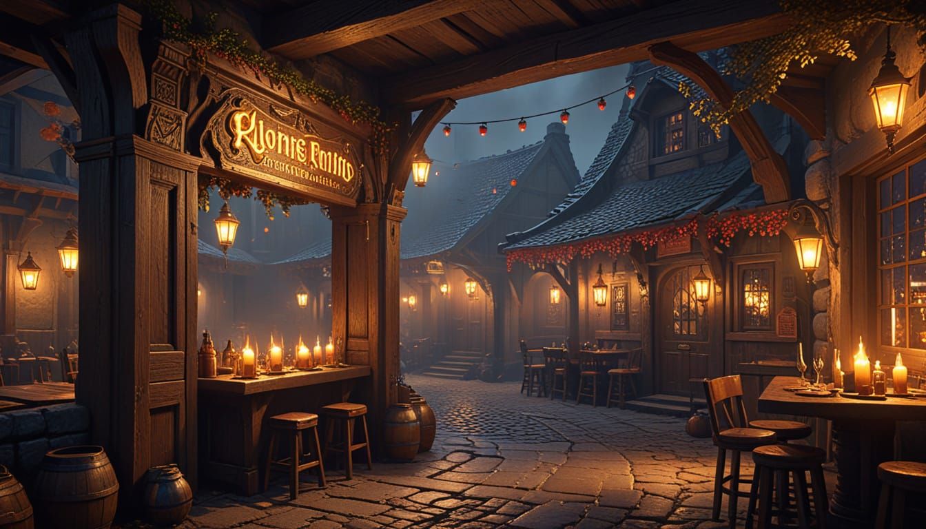 Fantasy Tavern "The Ogres Boot" in Golden Light
