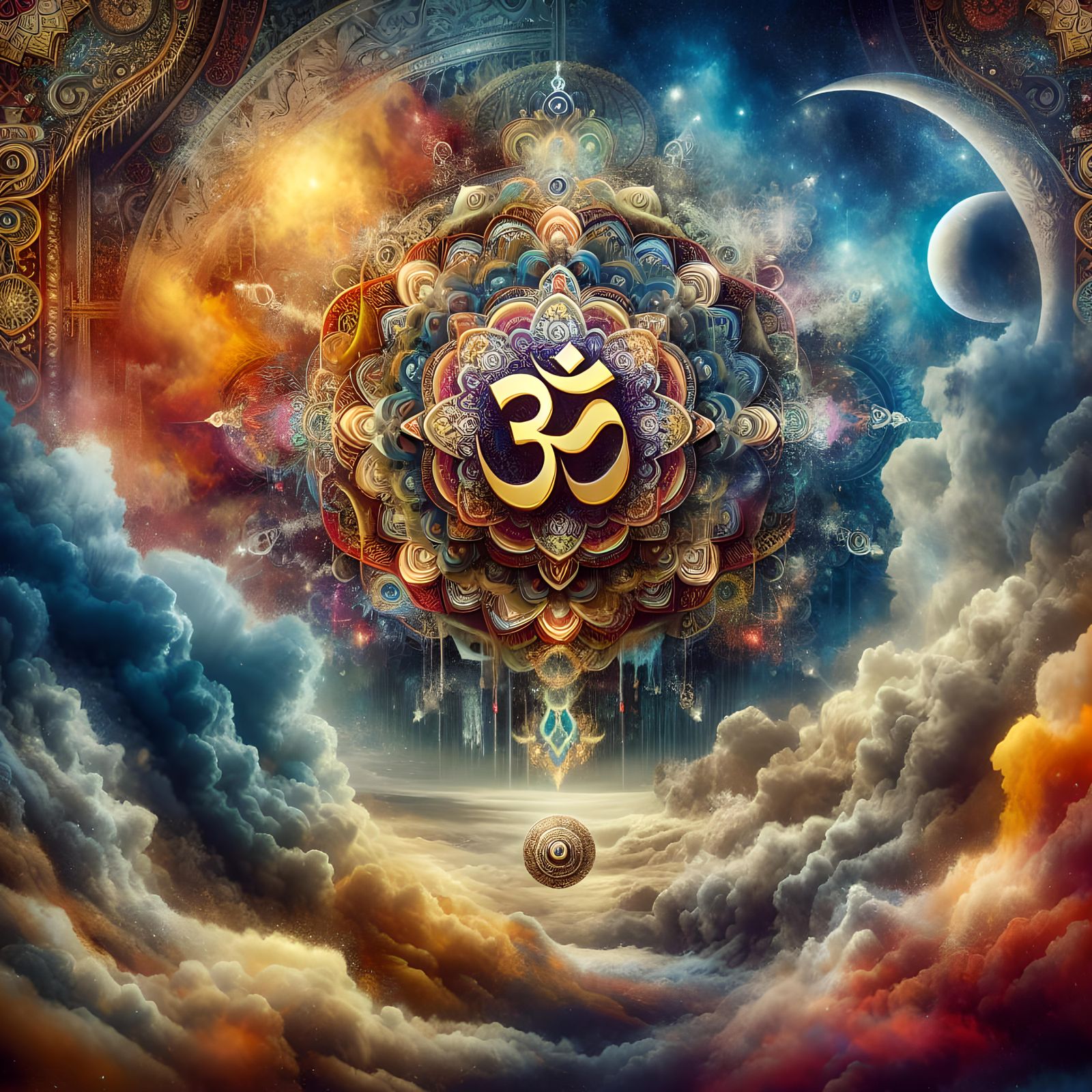 Aum Symbol in Dramatic Indian Mixed Media
