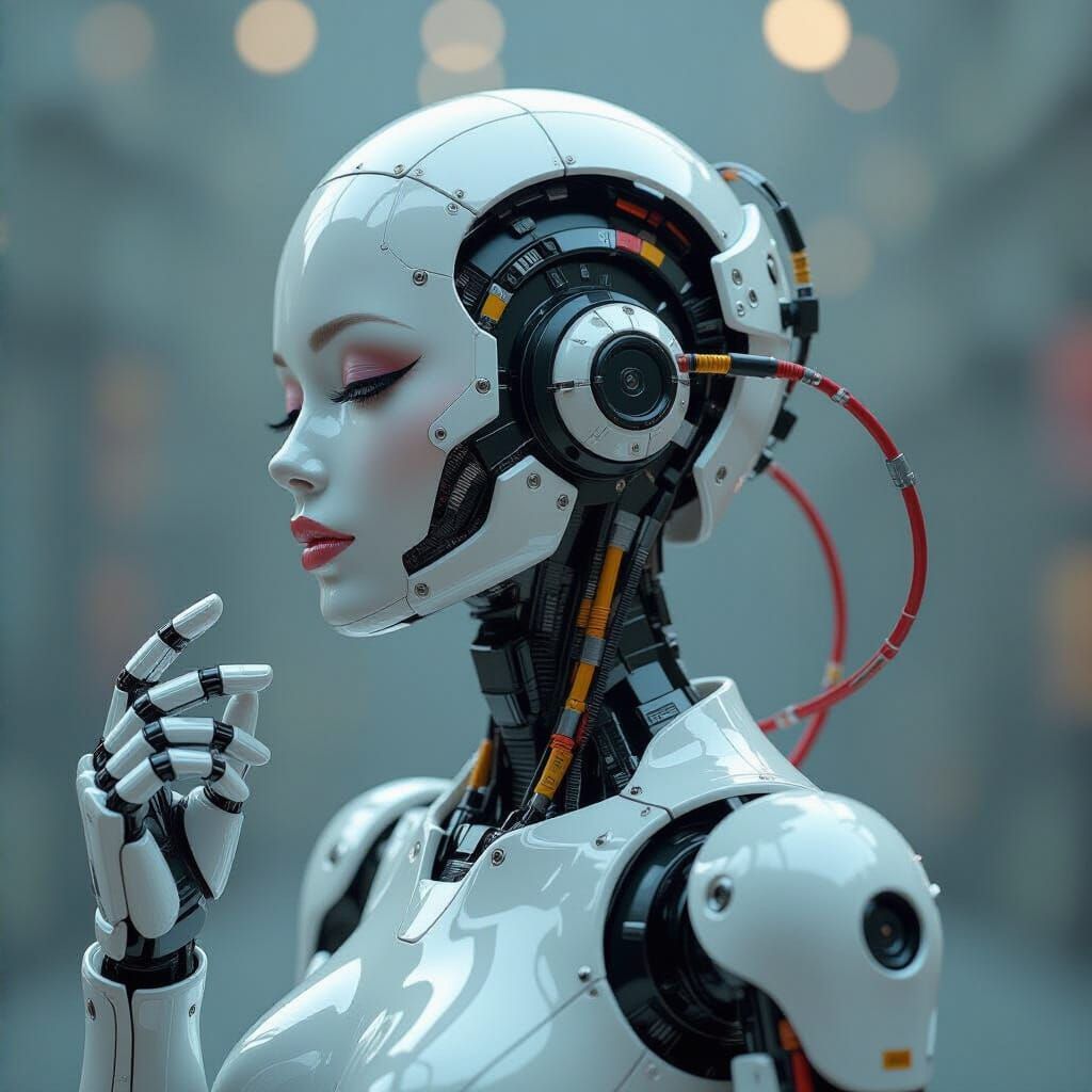 Porcelain Robot Woman with Cybernetic Parts