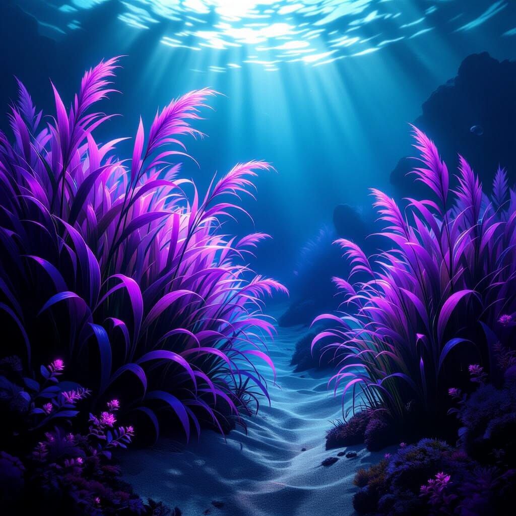Luminous Sea-Grass in a Dark Fantasy Reef