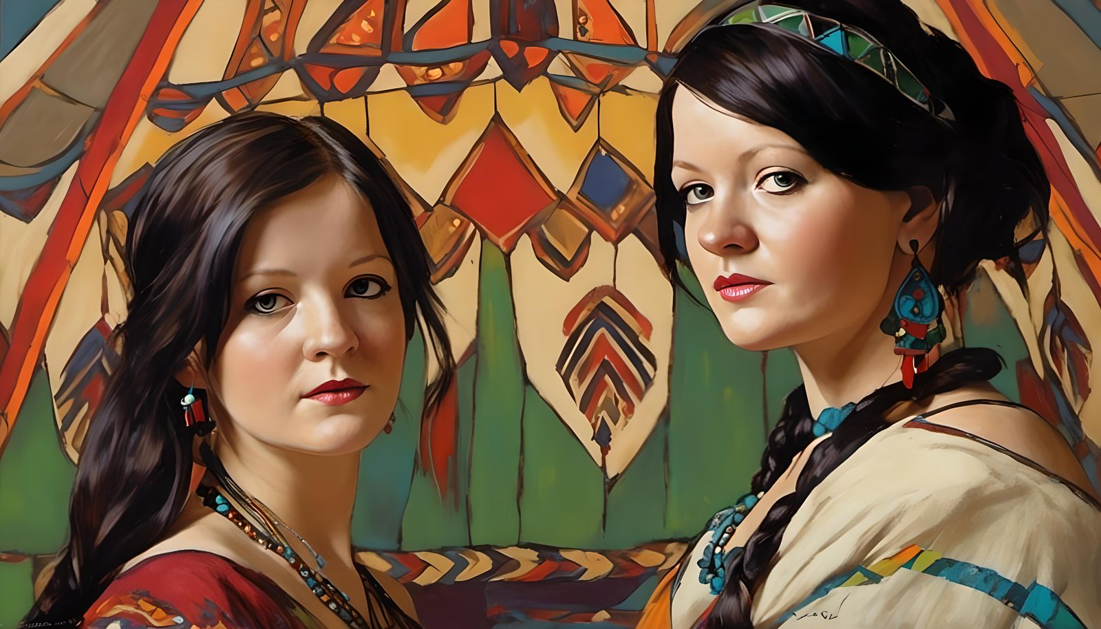 Pocahontas Portrait in Mucha-Inspired Hyperrealism