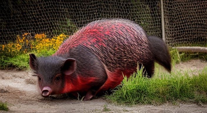 Vibrant Hog Crawls Under High Fence in Ultra-Detailed HDR