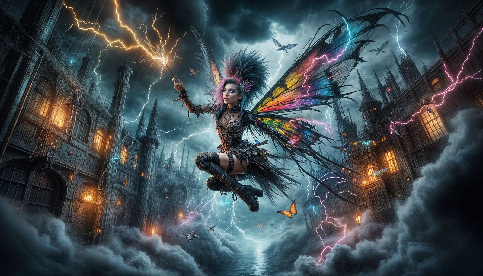Stormpunk Fairy Wielding Lightning Wand
