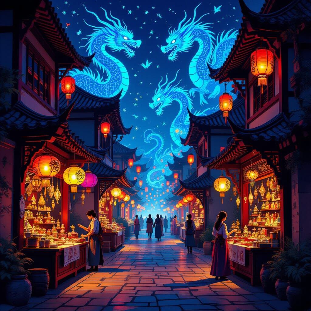 Enchanted Night Bazaar with Mystical Lanterns