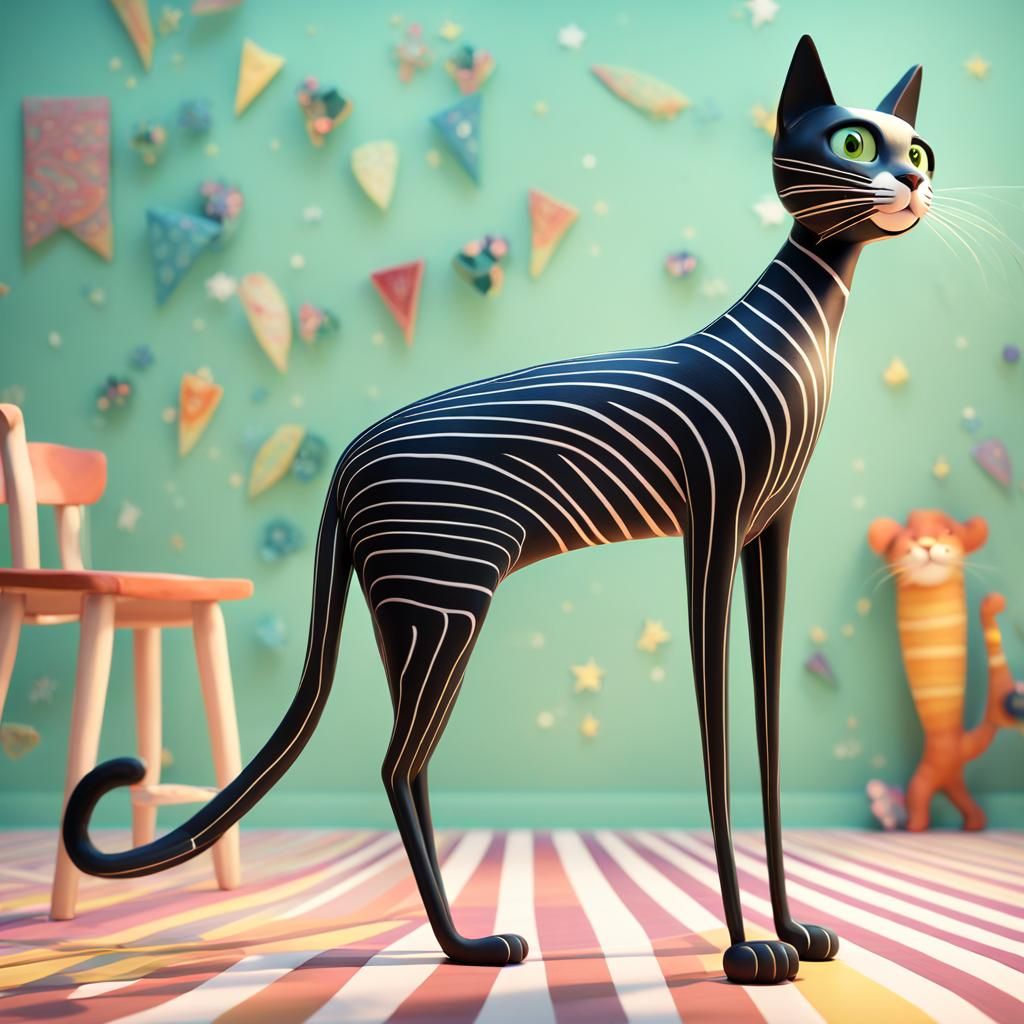 Whimsical Folk Art Cat in 3D Digital Style
