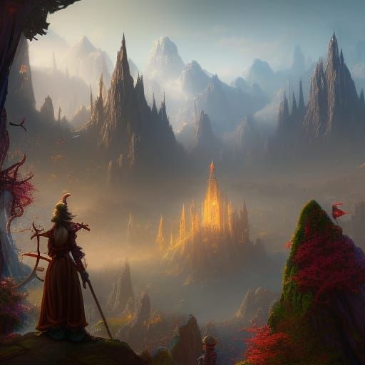 Fantasy Elf with Sword: Detailed Matte Painting