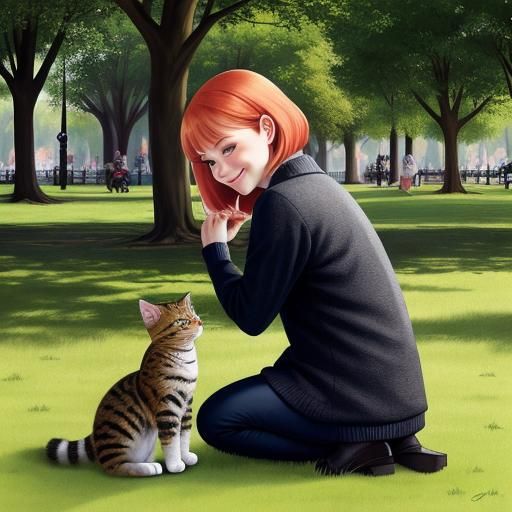 Affectionate Mother Cat and Kitten in the Park