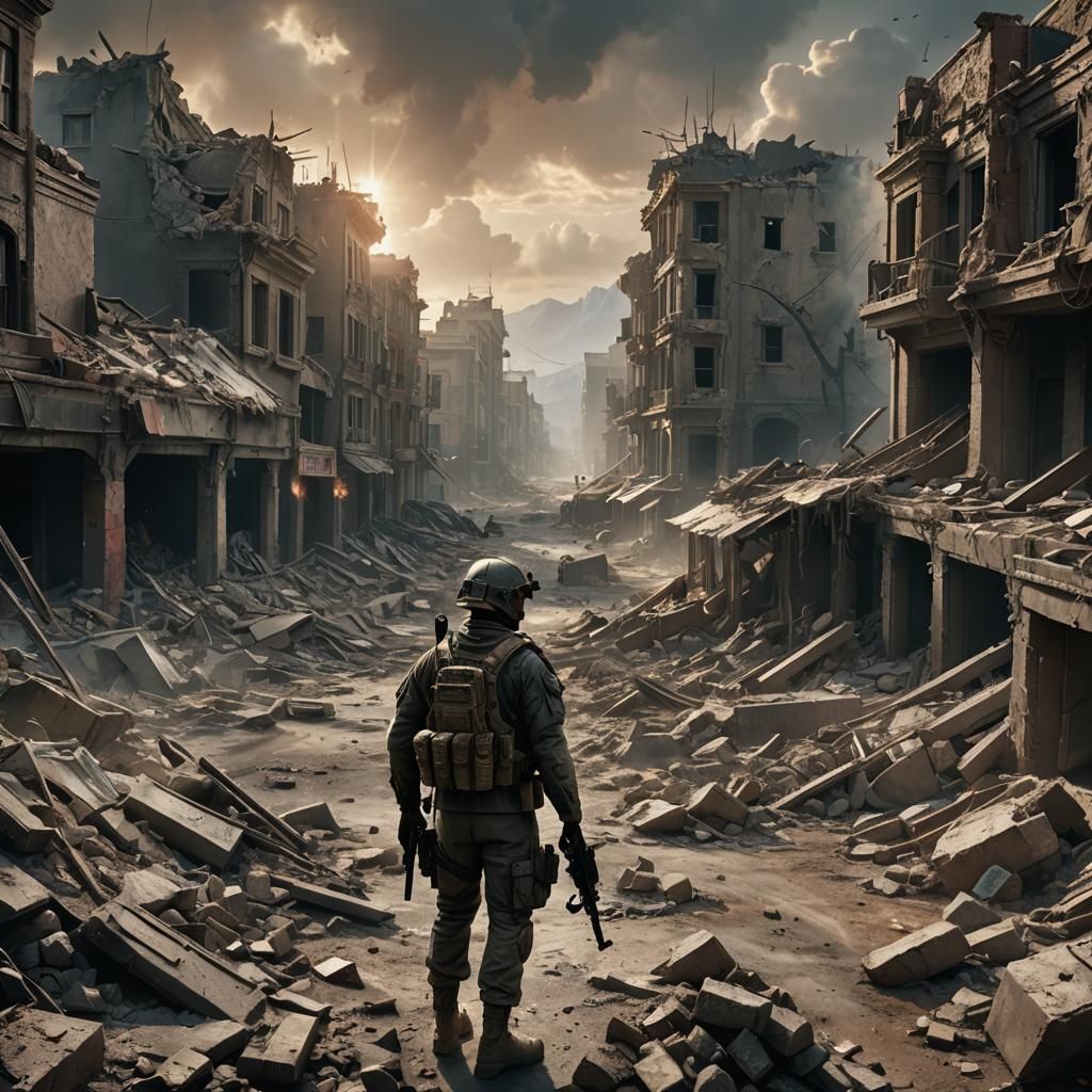 Soldier in Earthquake Aftermath as Digital Matte Painting