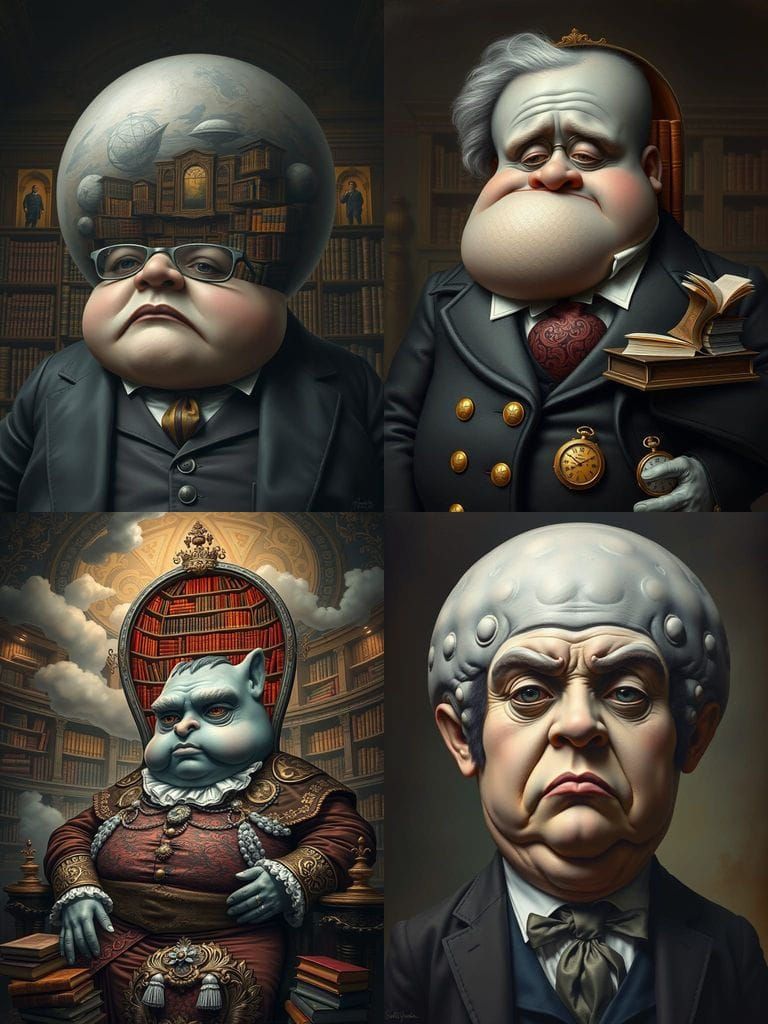 Surreal Library Inside a Grey Head, Airbrush Art