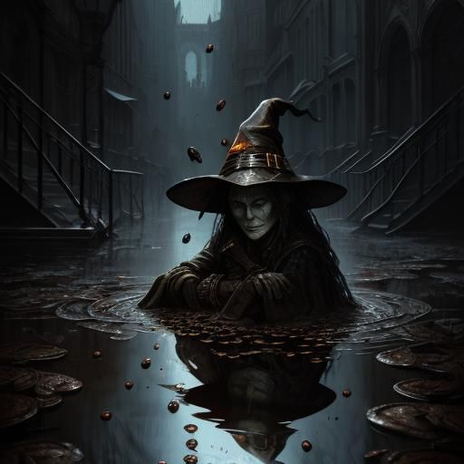 Witch Melts in Coffee: A Dark Fantasy Illustration