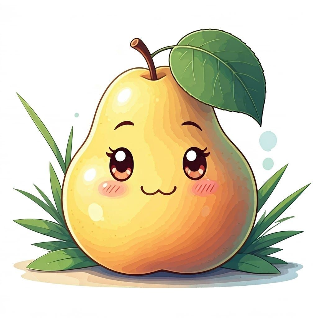 Smiling Pear with Anime-Style Features