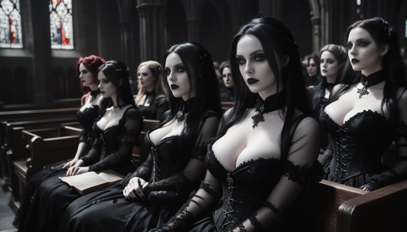 Gothic Women in Dark Cathedral: Photorealistic Dark Fantasy