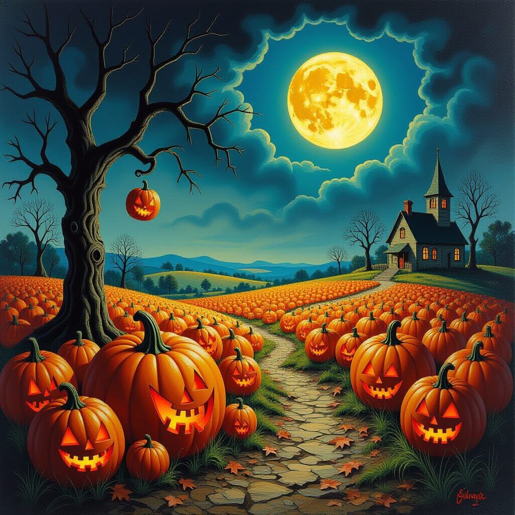 Nightmarish Harvest Festival in Surrealist Style