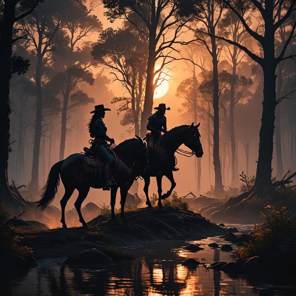 Cowgirl Silhouette at Sunset: Fantasy Concept Art