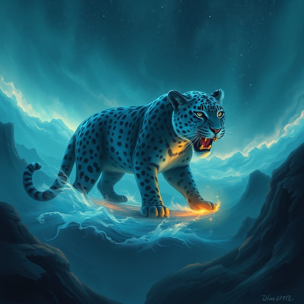 Surreal Sky Panther Embodies Time and Destiny