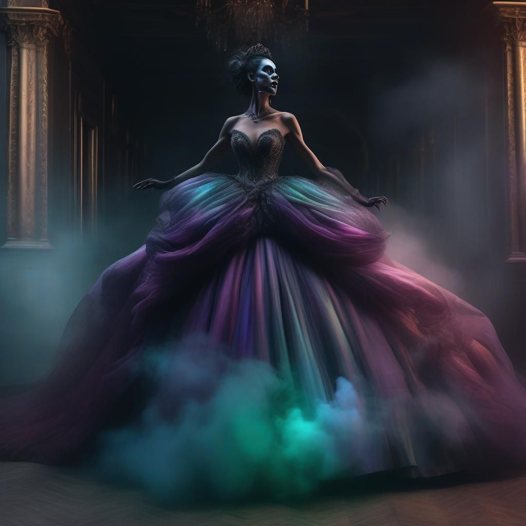 Mythical Creature Ascends in Vaporous Gown