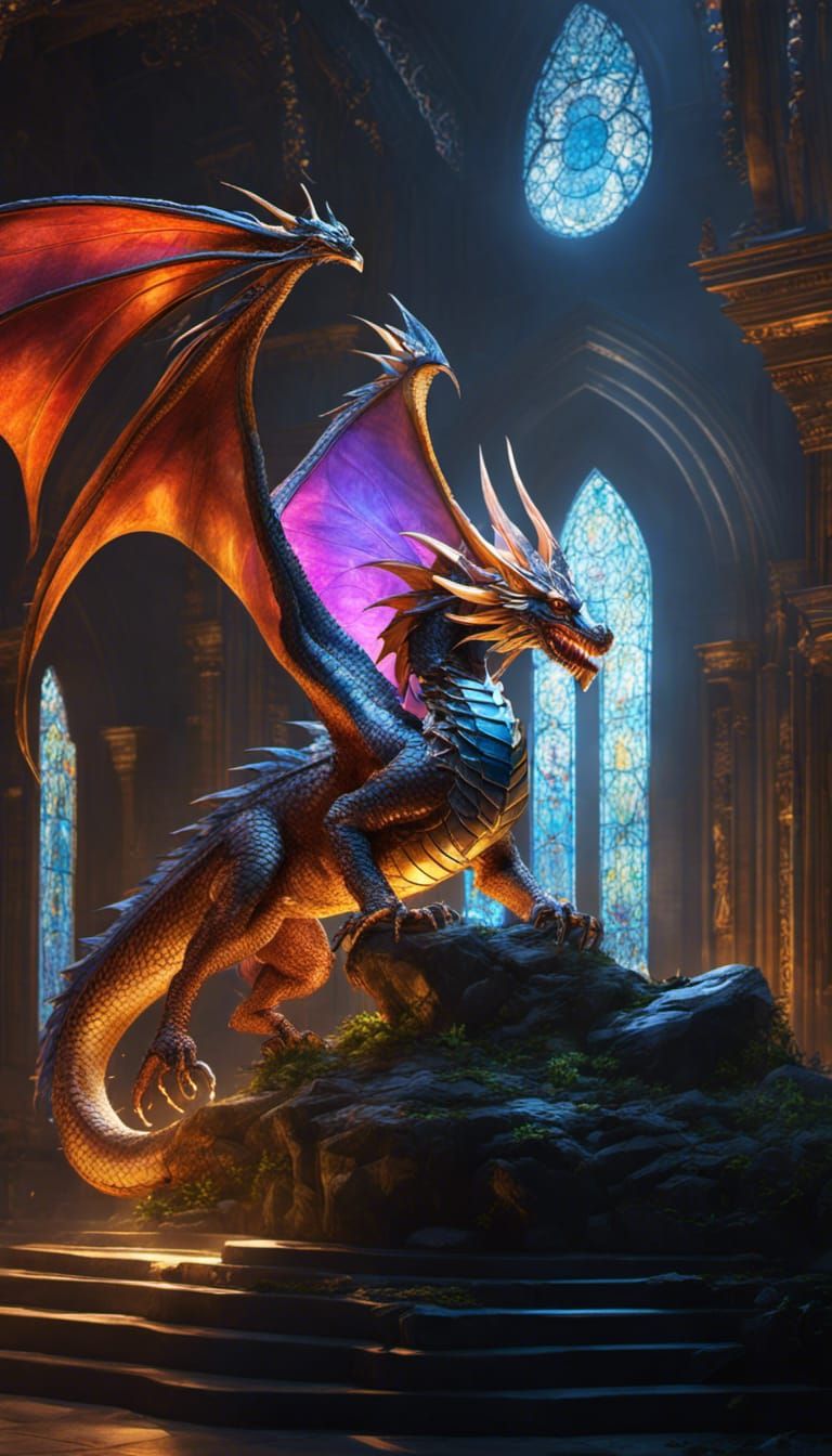 Stained Glass Dragon in Dark Fantasy Art