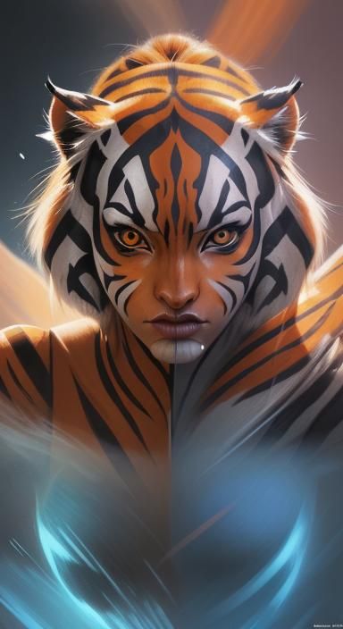 Ahsoka as a Tiger: Hyperrealistic Splash Art