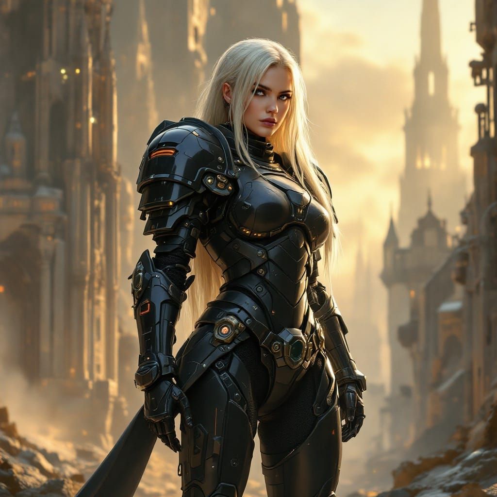 Stoic Imperial Knight Pilot in Sci-Fi Armor