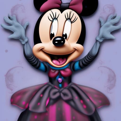 Gothic Horror Minnie Mouse Hyperrealistic Rendering