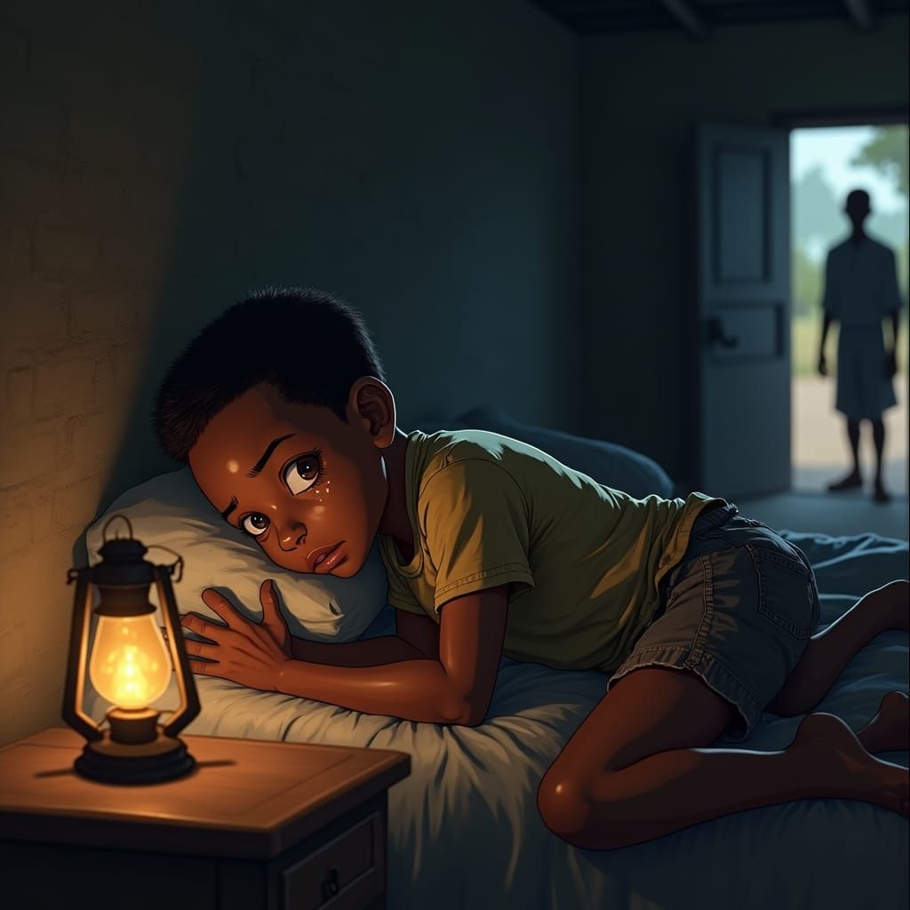 Sorrowful Boy in Dim Light: Cinematic Portrait