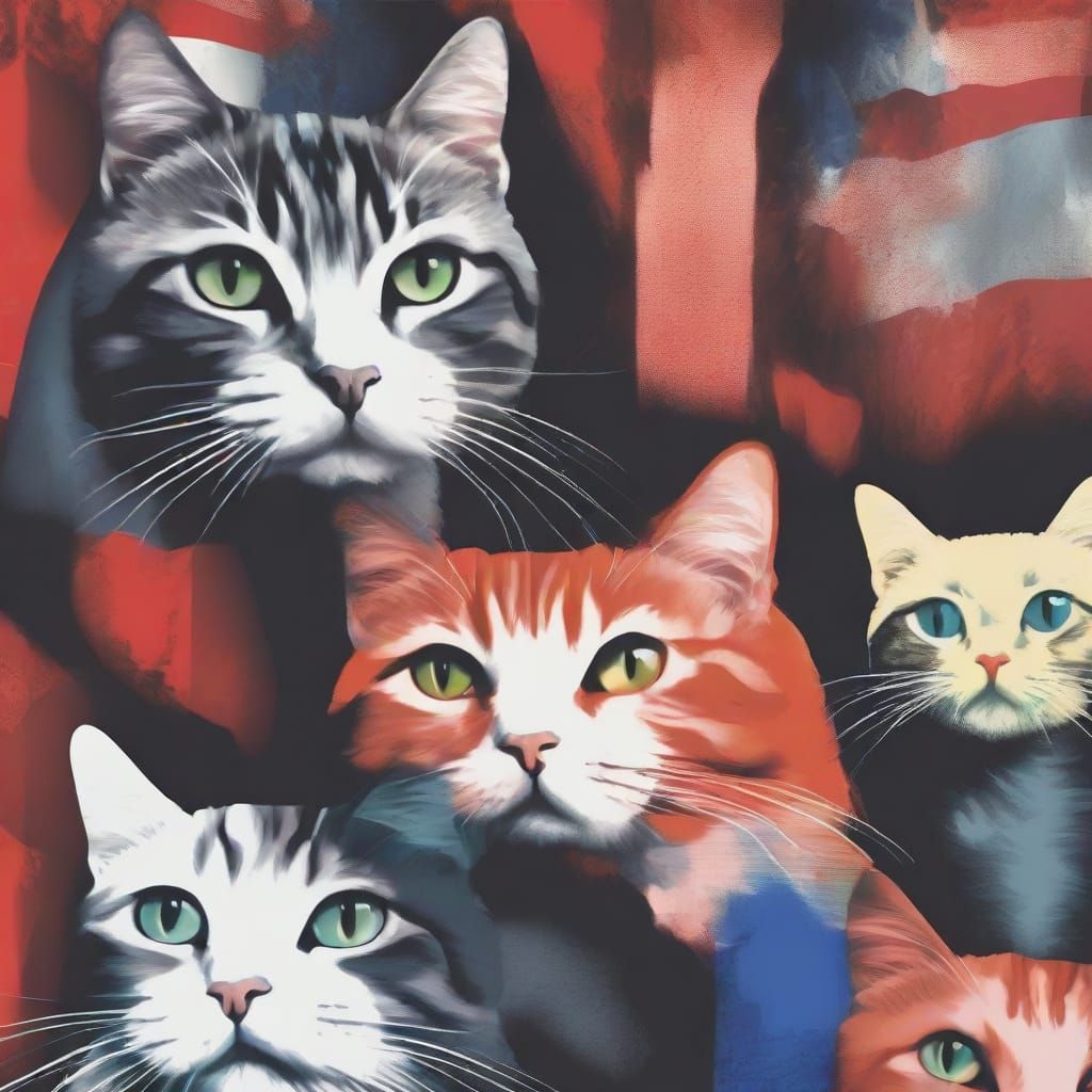 Pop Art Flag with Cats and Stripes Illustration
