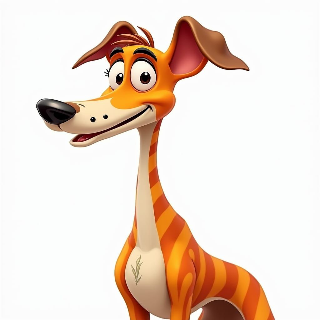 Vibrant Greyhound with Orange Stripes in Whimsical Cartoon S...