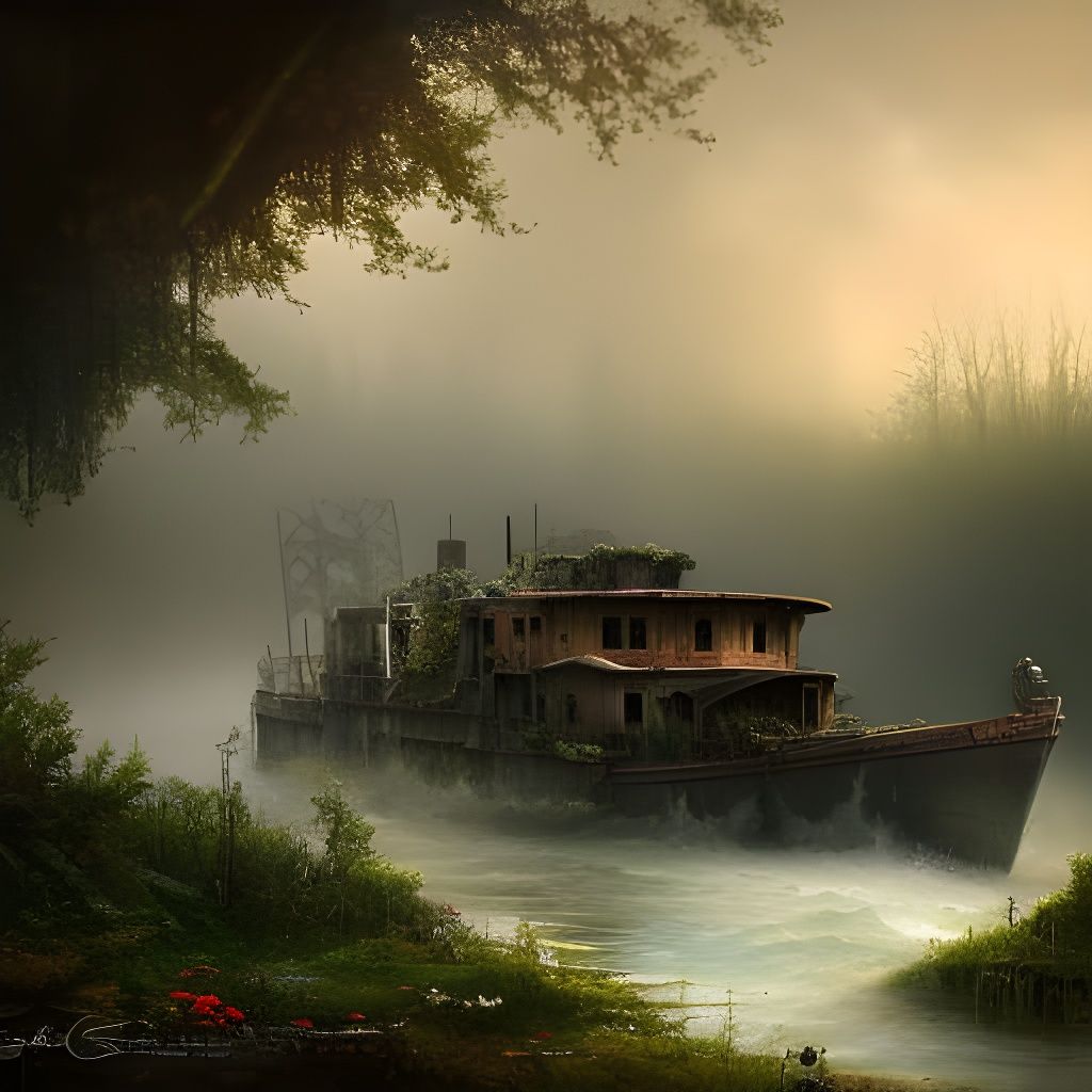 Isometric River Barges in Post-Apocalyptic Fog